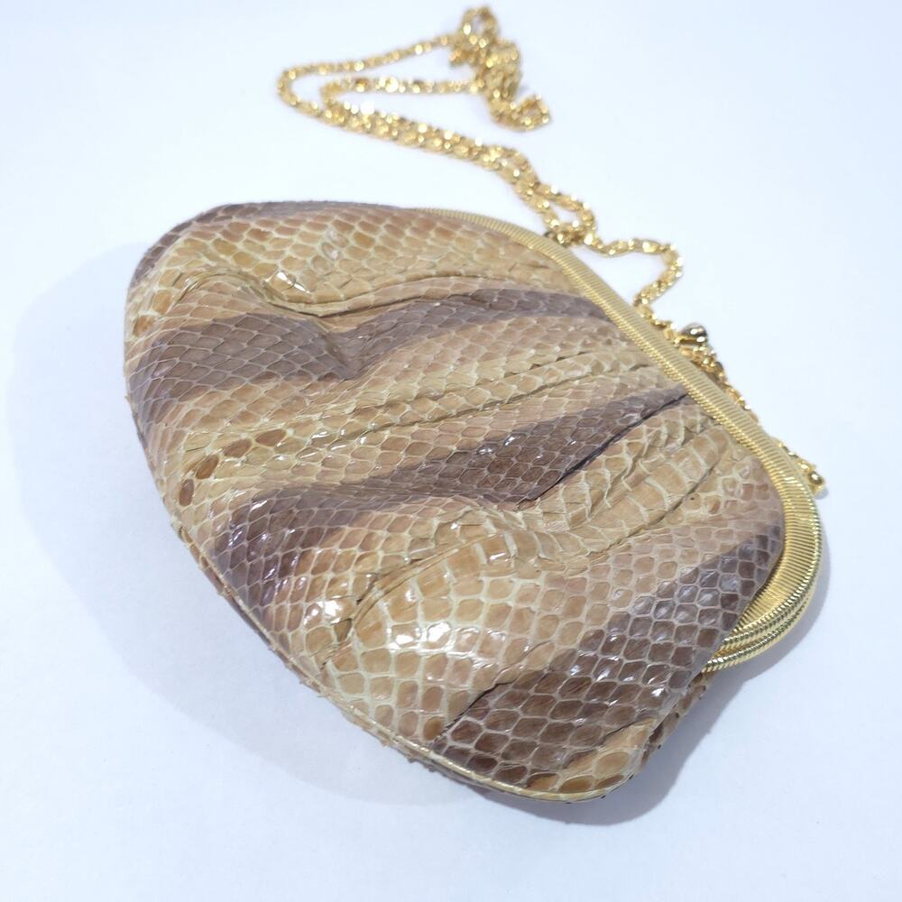 Judith Leiber Python Snakeskin Clutch Gold Frame Chain Strap VTG - Picture 5 of 13